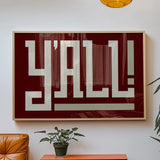 Y'all Typography Maroon and Tan Wall Art Print Poster Decor - Tejas Country Club