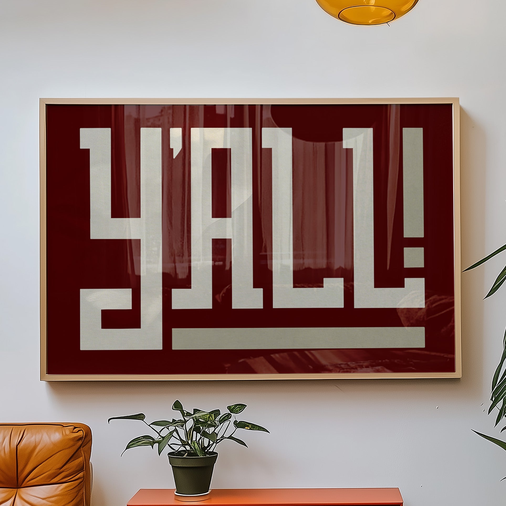 Y'all Typography Maroon and Tan Wall Art Print Poster Decor - Tejas Country Club
