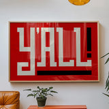 Y'all Typography Red and White Wall Art Print Poster Decor - Tejas Country Club