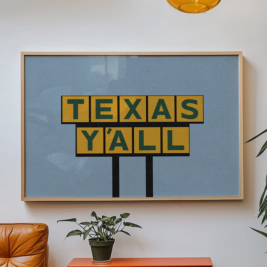 Texas Y'all Billboard Green & Gold Art Print