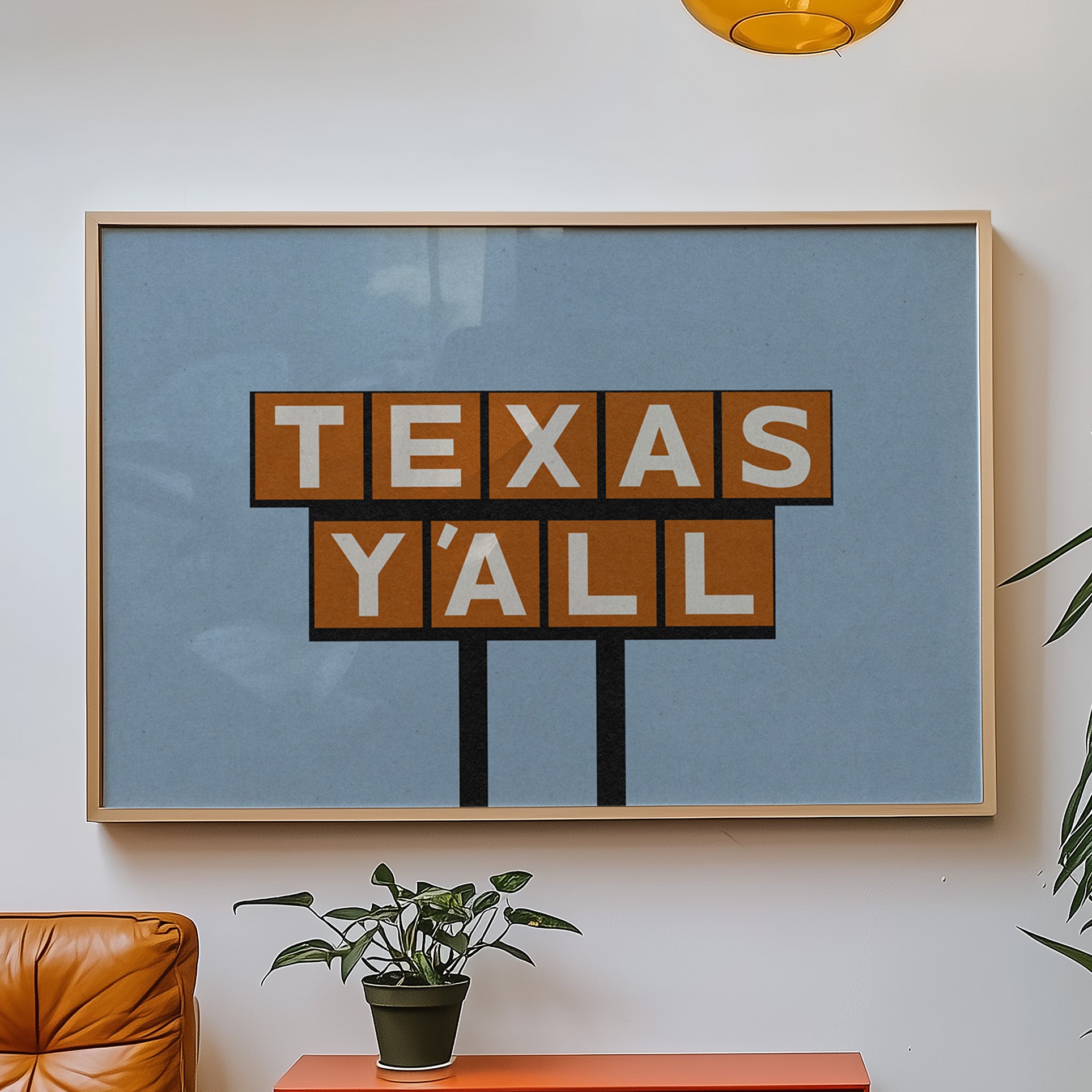 Texas Y'all Billboard Rusty Orange Art Print - Tejas Country Club