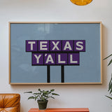 Texas Y'all Billboard Purple Art Print - Tejas Country Club