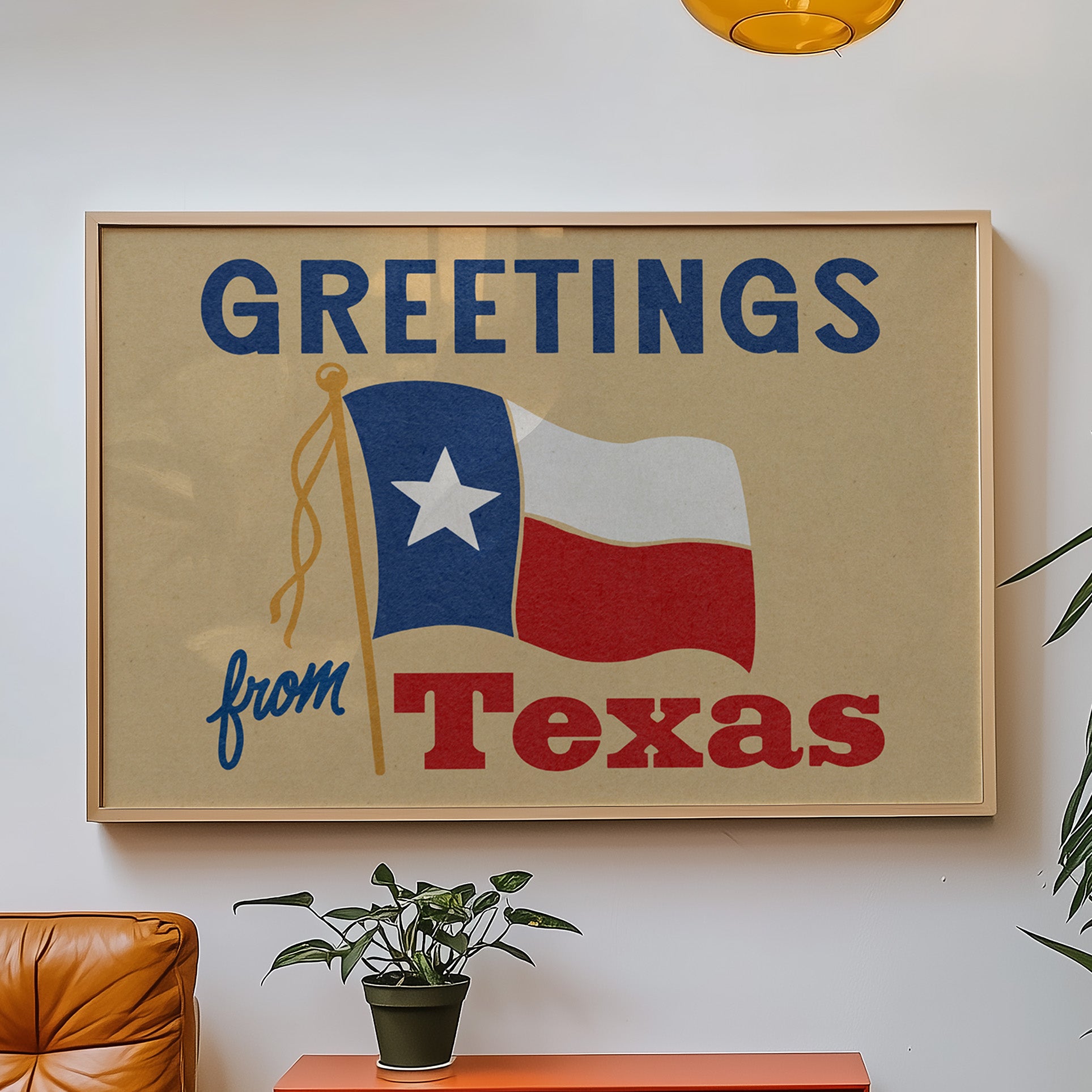 Greetings From Texas Flag Art Print (Natural) - Tejas Country Club