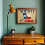 Greetings From Texas Flag Art Print (Natural) - Tejas Country Club