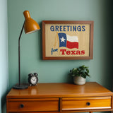 Greetings From Texas Flag Art Print (Natural) - Tejas Country Club