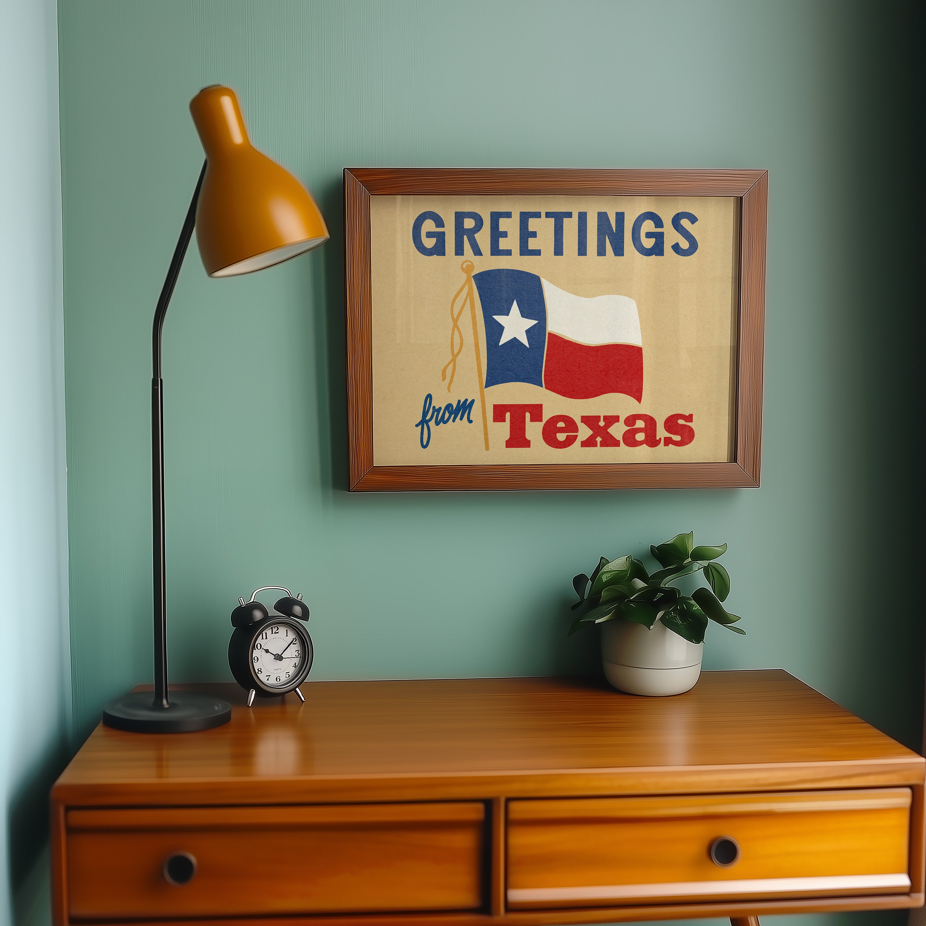 Greetings From Texas Flag Art Print (Natural) - Tejas Country Club