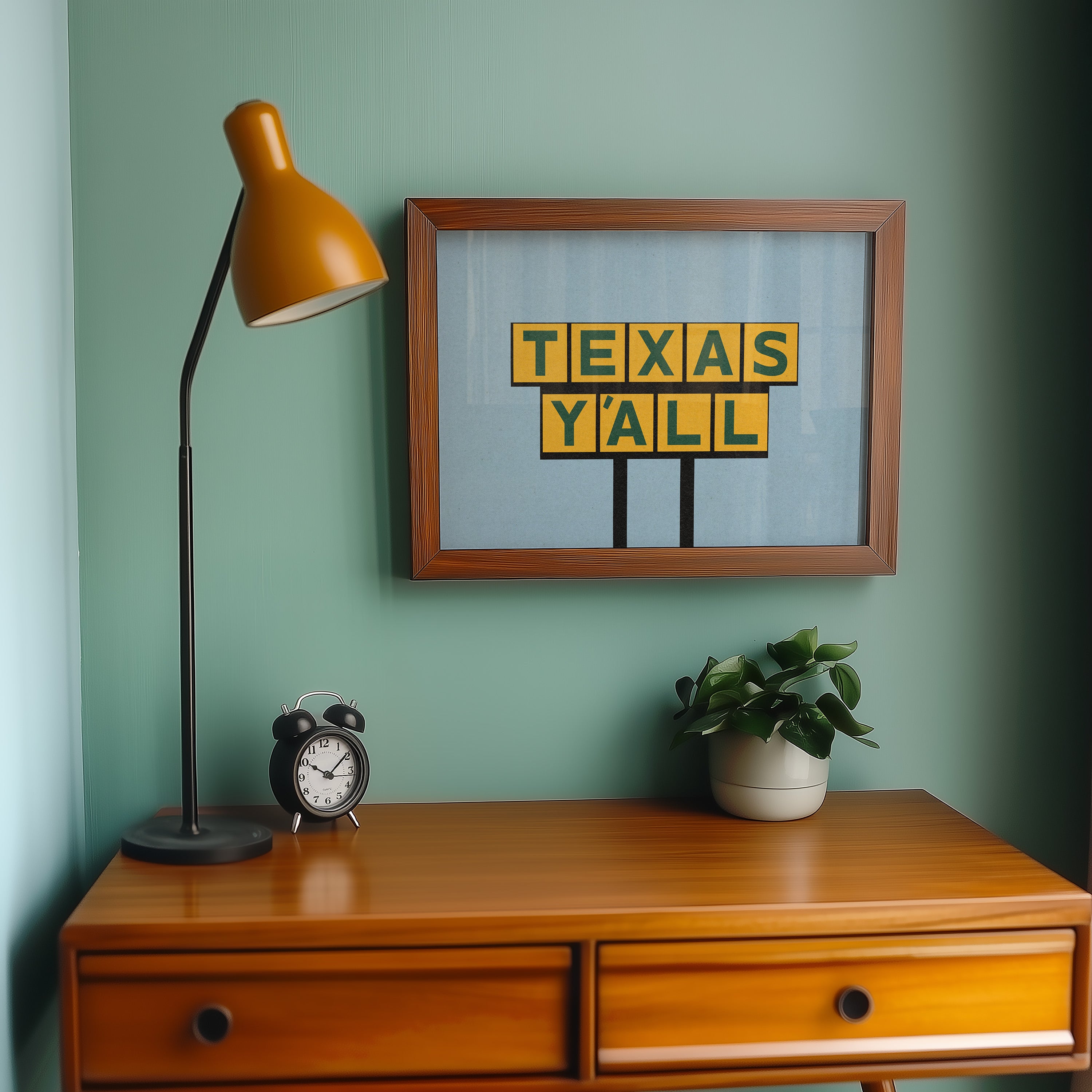 Texas Y'all Billboard Green & Gold Art Print - Tejas Country Club