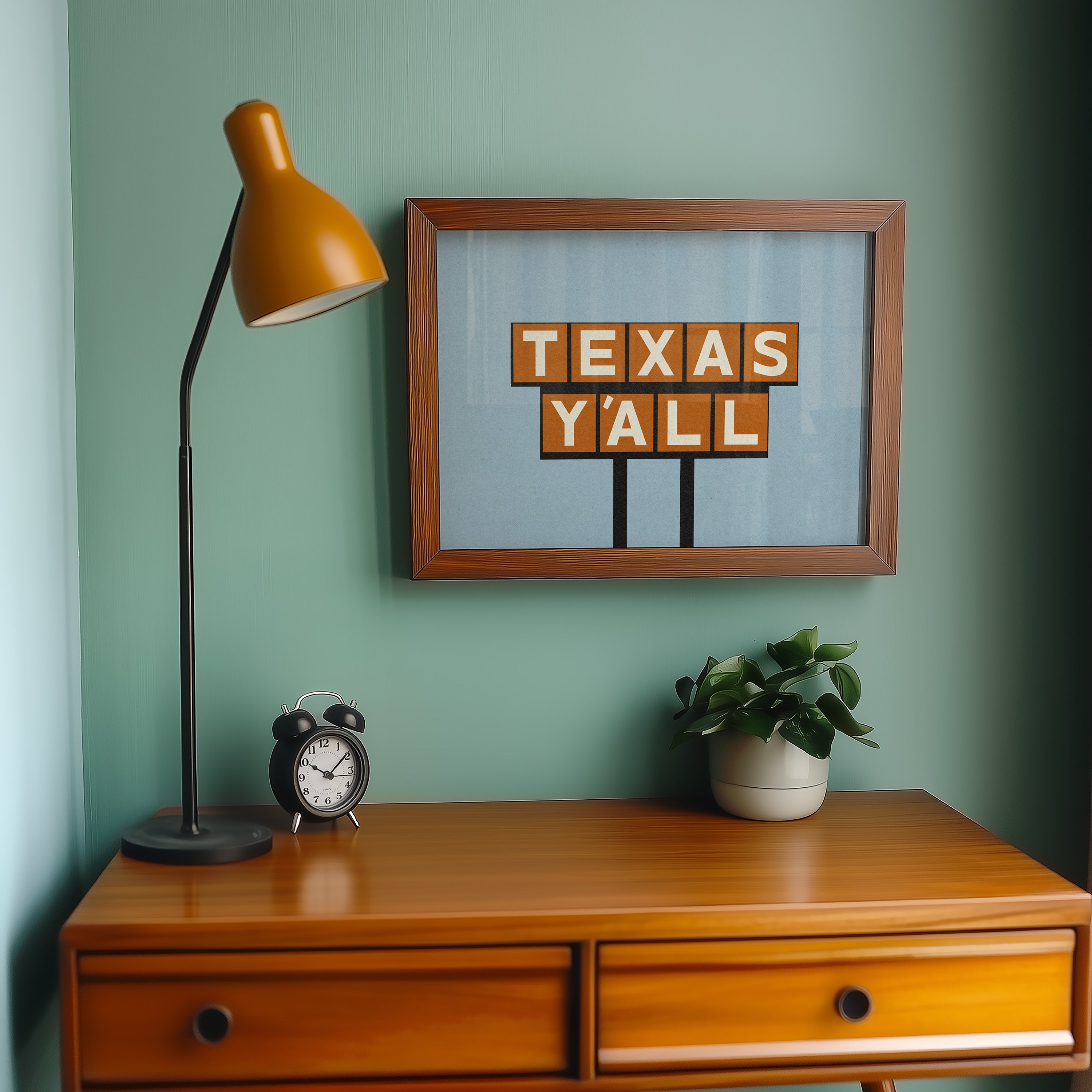Texas Y'all Billboard Rusty Orange Art Print - Tejas Country Club
