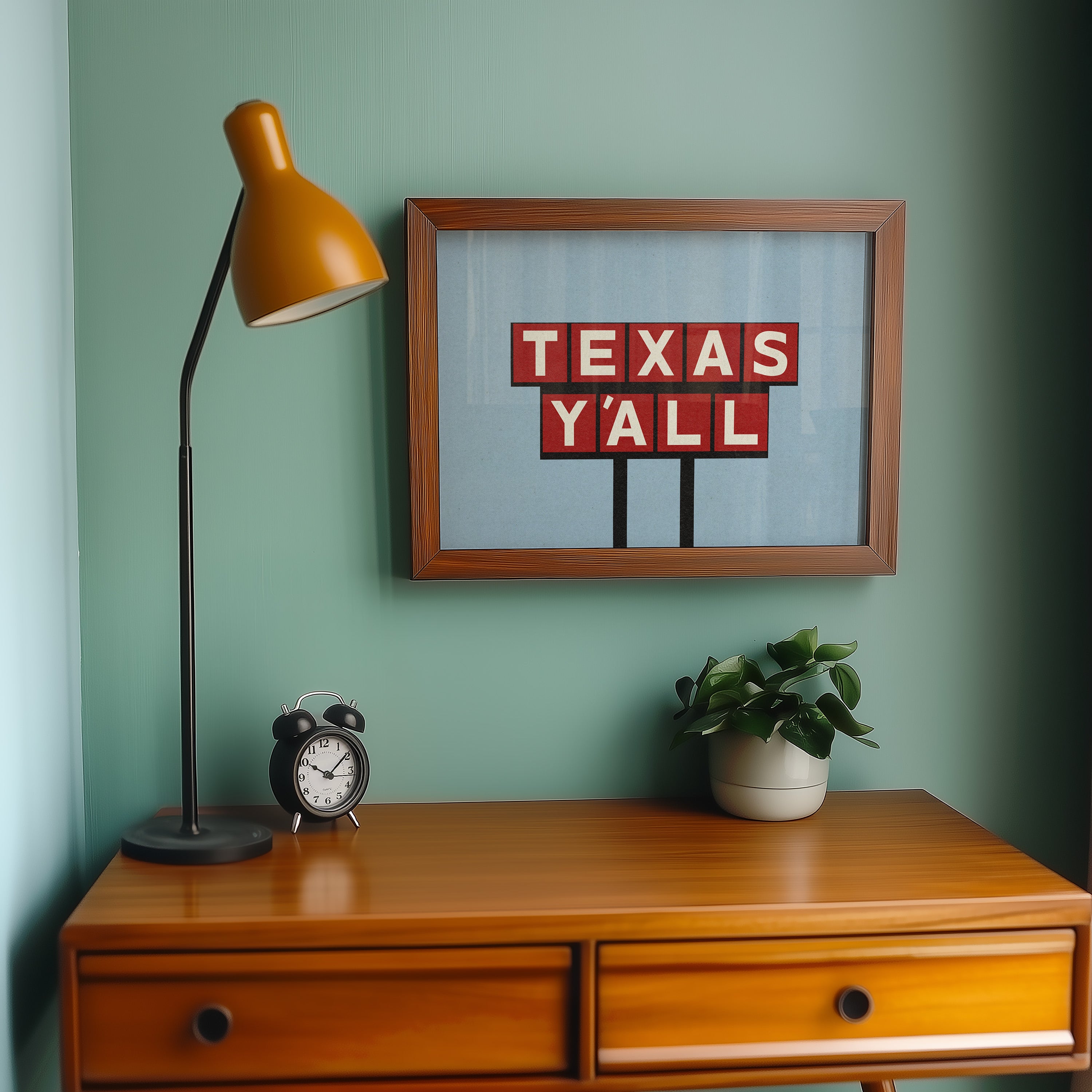 Texas Y'all Billboard Red & White Art Print - Tejas Country Club