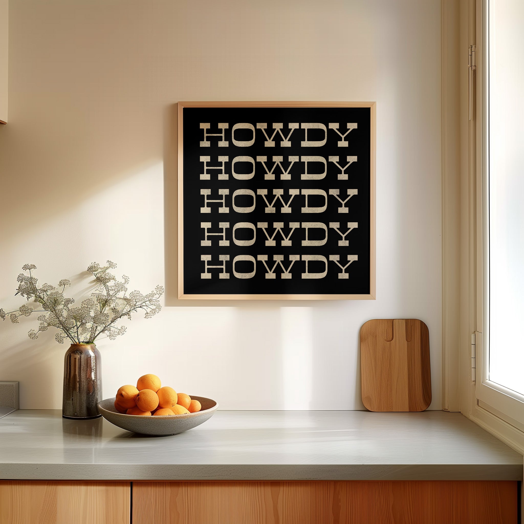 Howdy Typography Art Print Square Black and White - Tejas Country Club