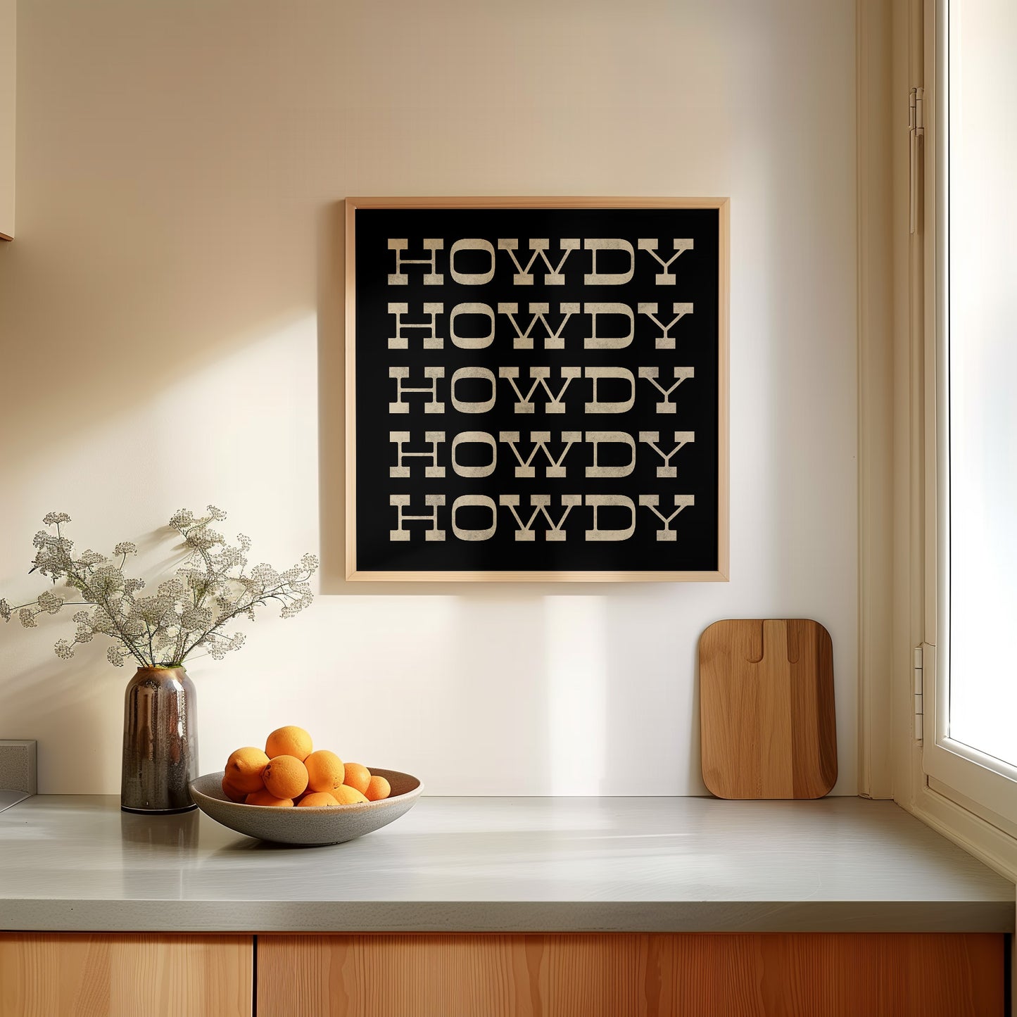 Howdy Typography Art Print Square Black and White