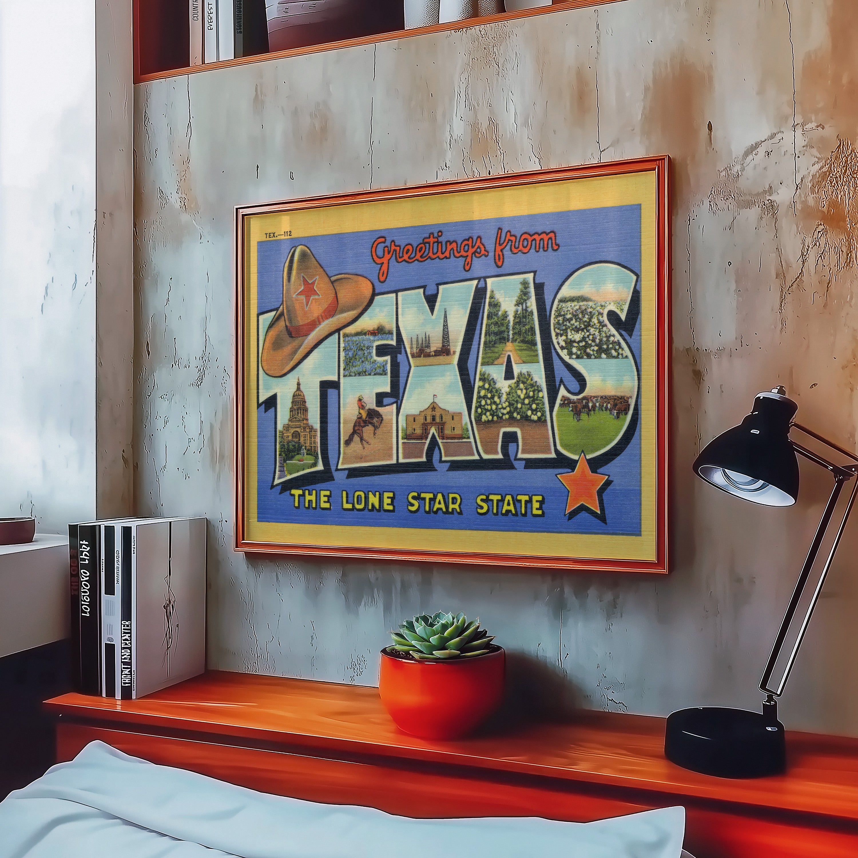 Greetings From Texas Vintage Postcard Print Blue - Tejas Country Club