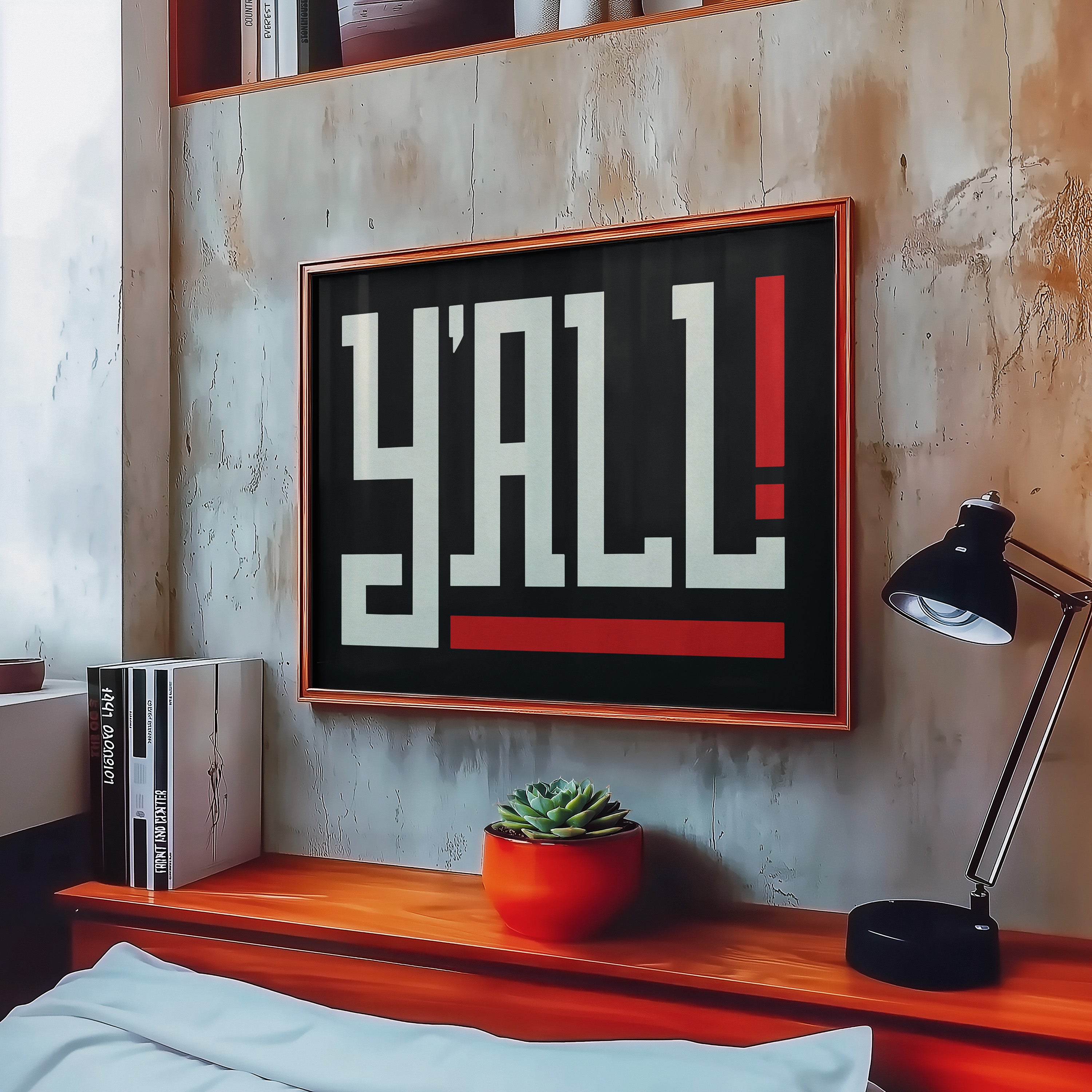 Y'all Typography Black and White Wall Art Print Poster Decor - Tejas Country Club