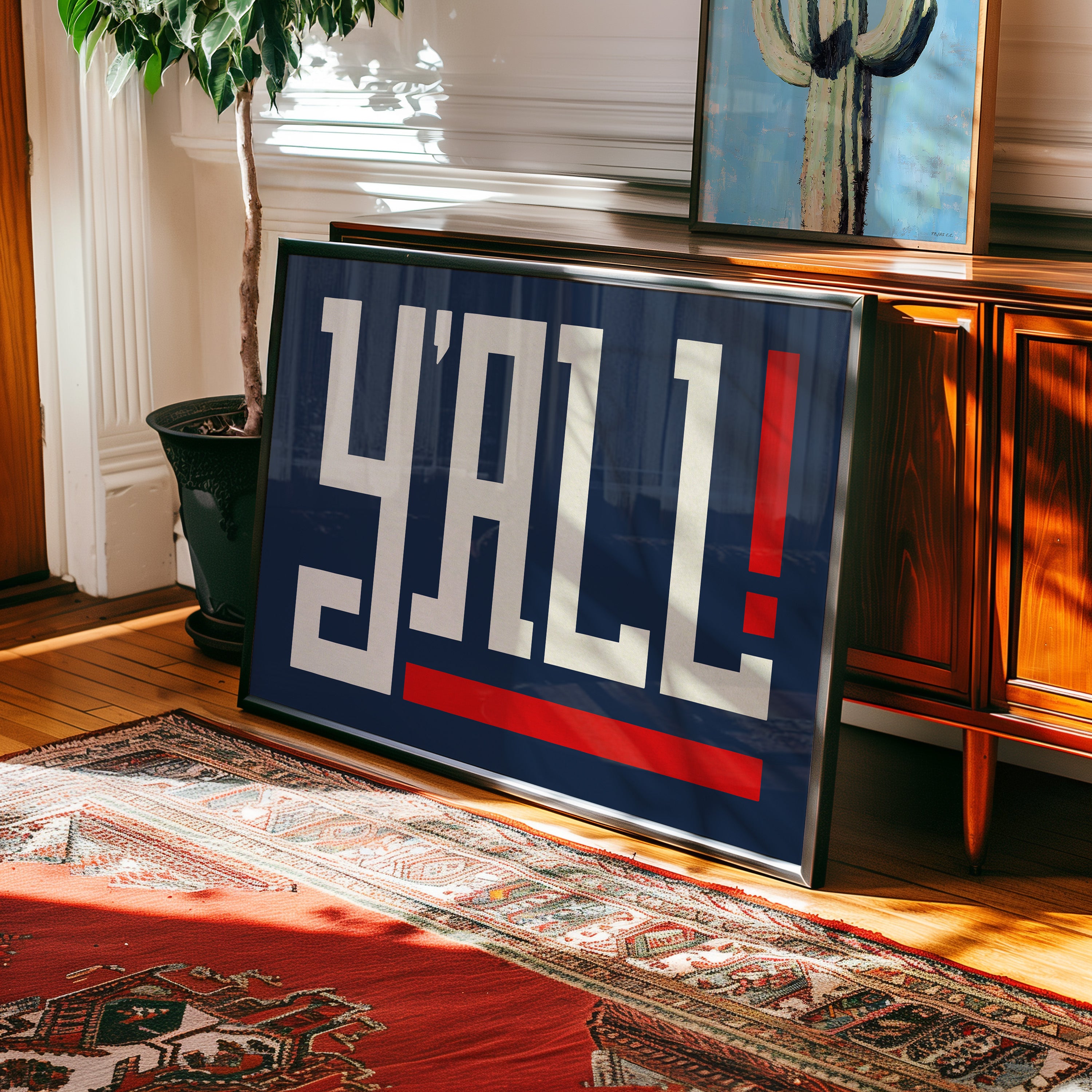 Y'all Typography Navy and White Wall Art Print Poster Decor - Tejas Country Club