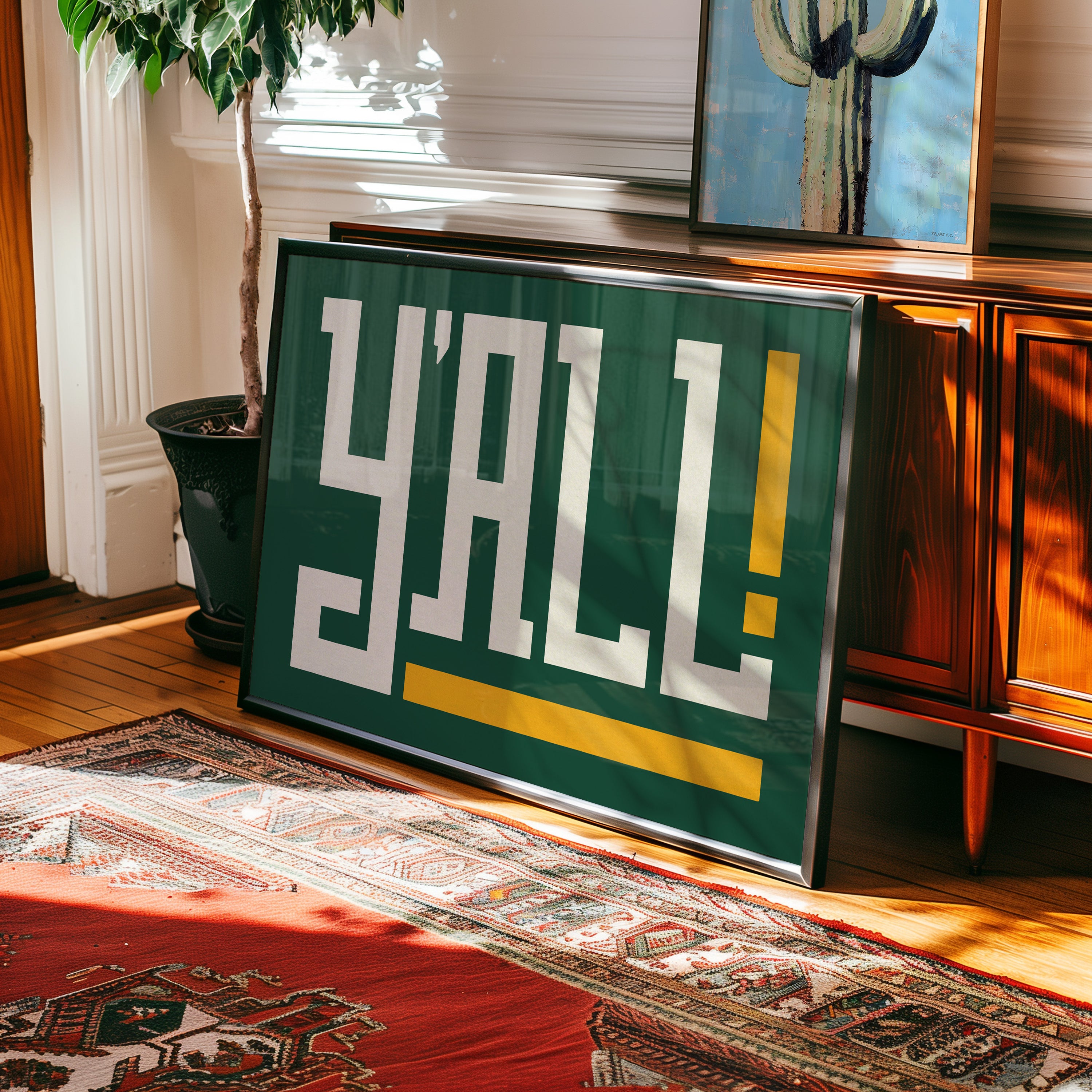 Y'all Typography Green and Gold Wall Art Print Poster Decor - Tejas Country Club