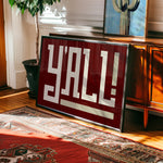 Y'all Typography Maroon and Tan Wall Art Print Poster Decor - Tejas Country Club