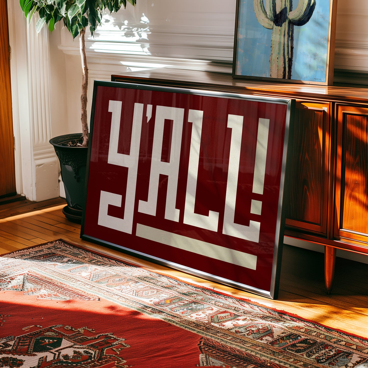 Y'all Typography Maroon and Tan Wall Art Print Poster Decor