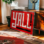 Y'all Typography Red and White Wall Art Print Poster Decor - Tejas Country Club