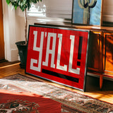 Y'all Typography Red and White Wall Art Print Poster Decor - Tejas Country Club