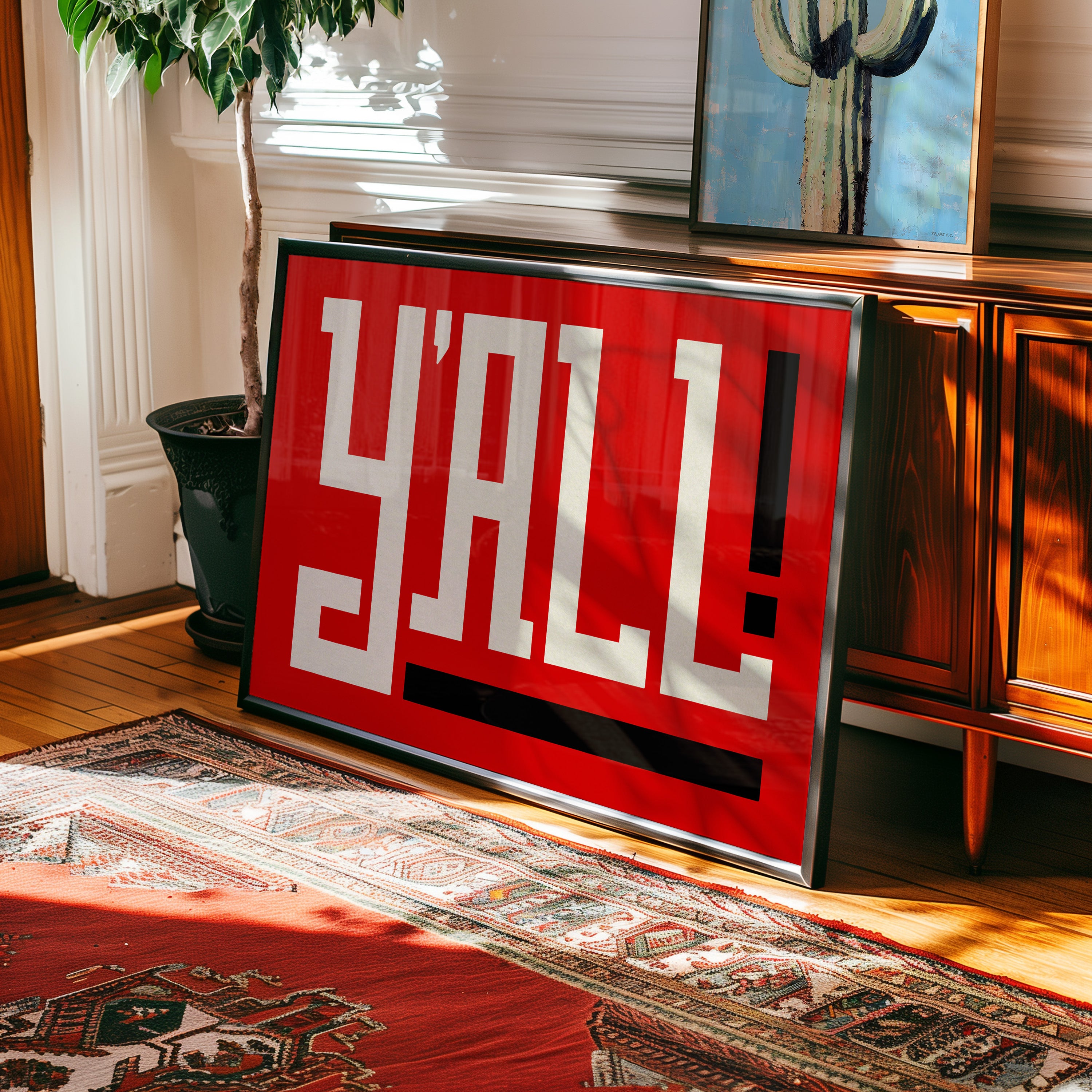 Y'all Typography Red and White Wall Art Print Poster Decor - Tejas Country Club