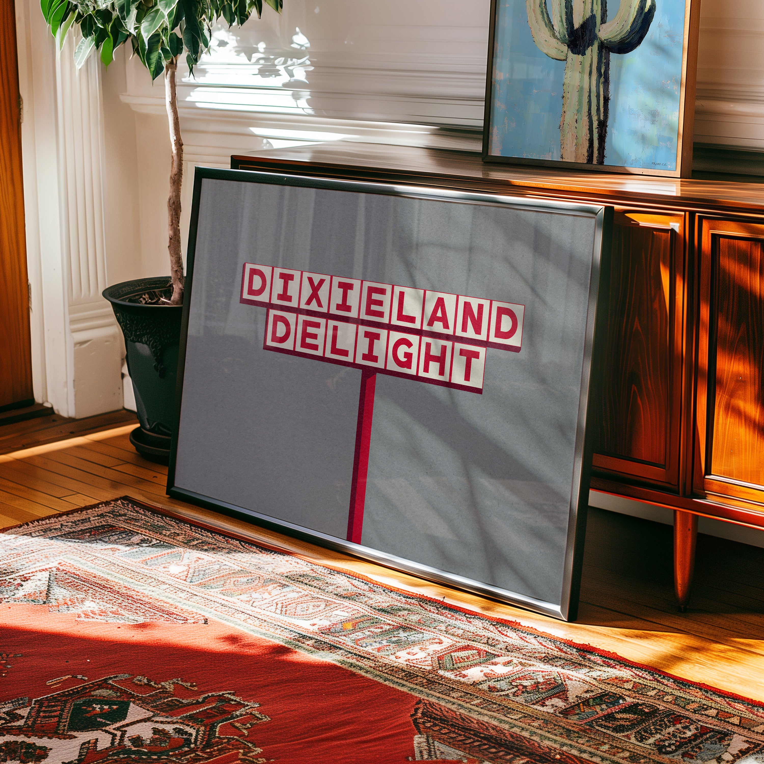 Dixieland Delight Highway Sign Art Print Crimson - Tejas Country Club