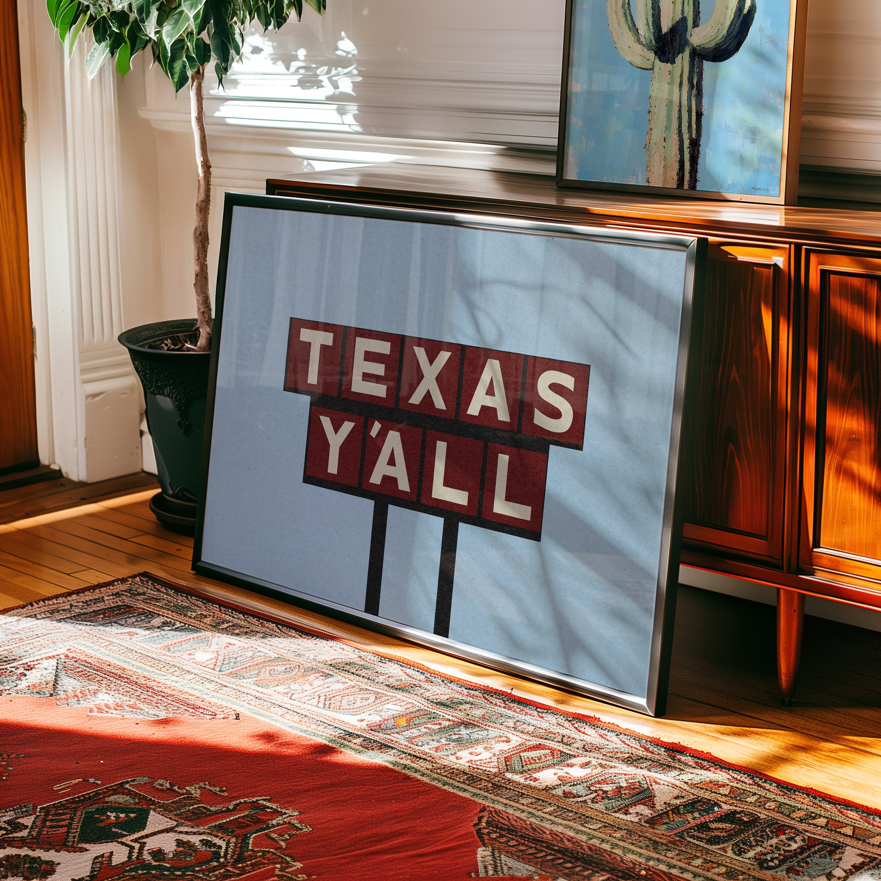 Texas Y'all Billboard Maroon Art Print - Tejas Country Club