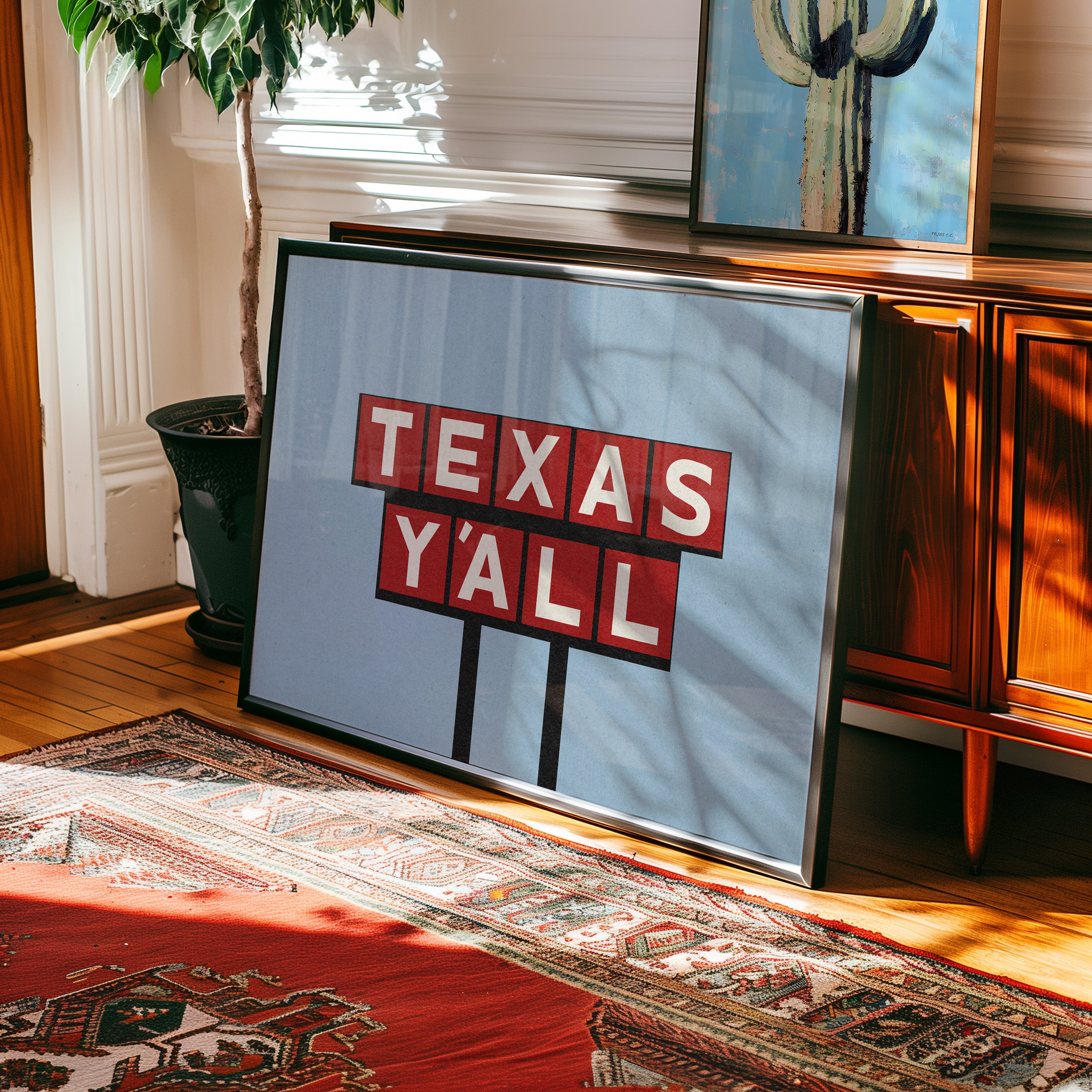 Texas Y'all Billboard Red & White Art Print - Tejas Country Club