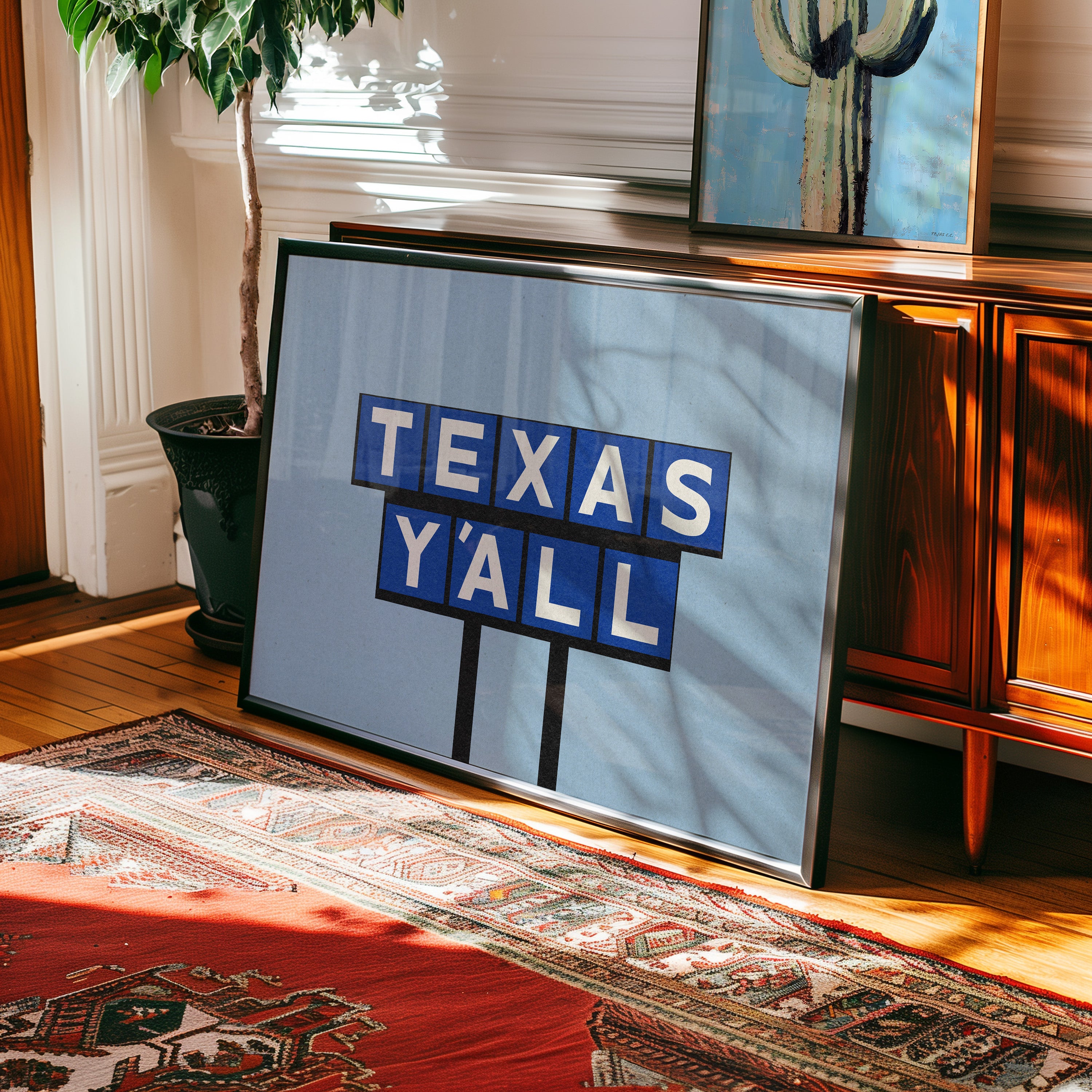 Texas Y'all Billboard Blue Art Print - Tejas Country Club