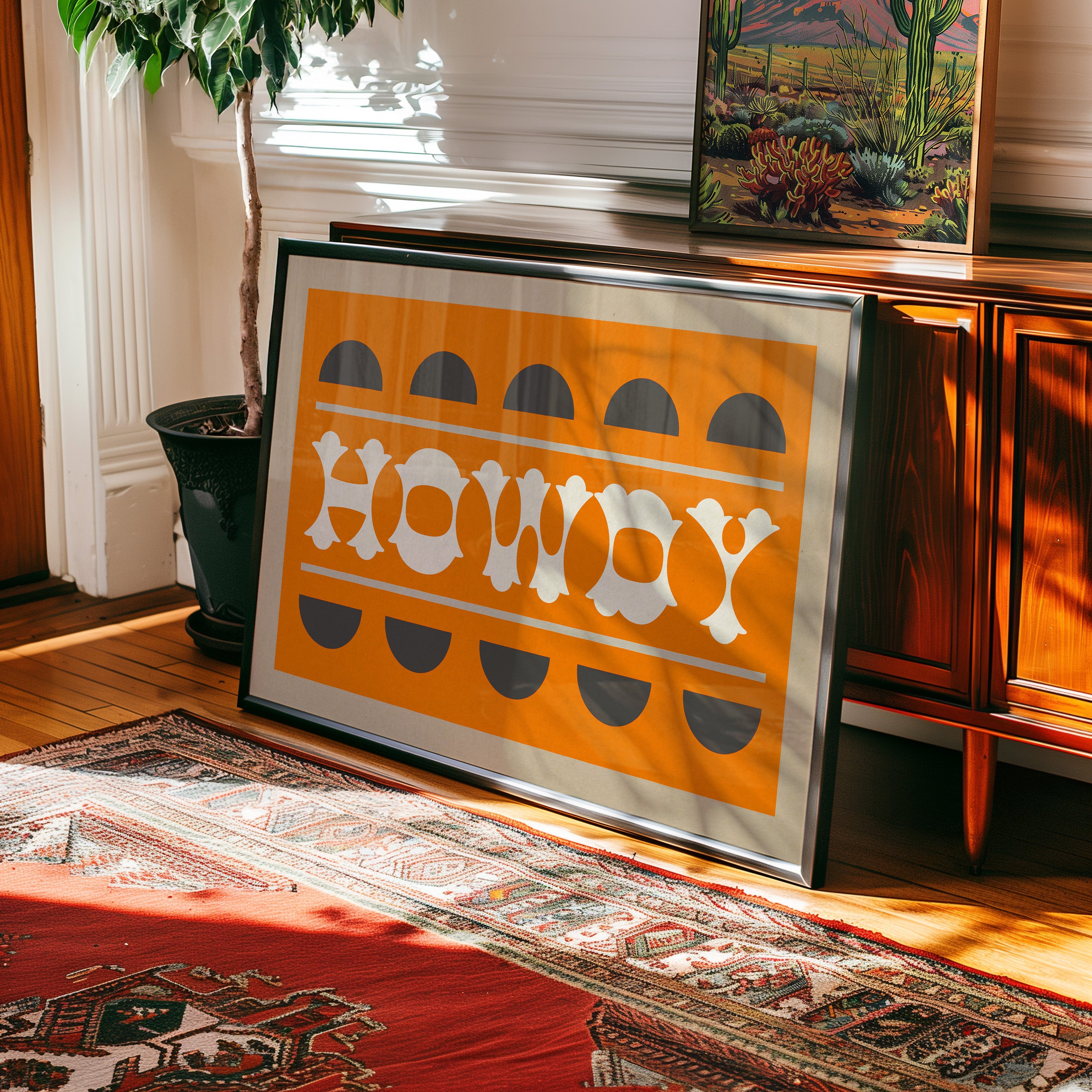 Orange and Smoky Gray Howdy Home Decor Art Print - Tejas Country Club