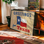 Greetings From Texas Flag Art Print (Natural) - Tejas Country Club