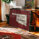 Welcome To Oklahoma Vintage Crimson Road Sign Art Print - Tejas Country Club