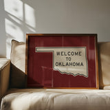 Welcome To Oklahoma Vintage Crimson Road Sign Art Print - Tejas Country Club