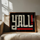 Y'all Typography Black and White Wall Art Print Poster Decor - Tejas Country Club