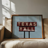 Texas Y'all Billboard Maroon Art Print - Tejas Country Club