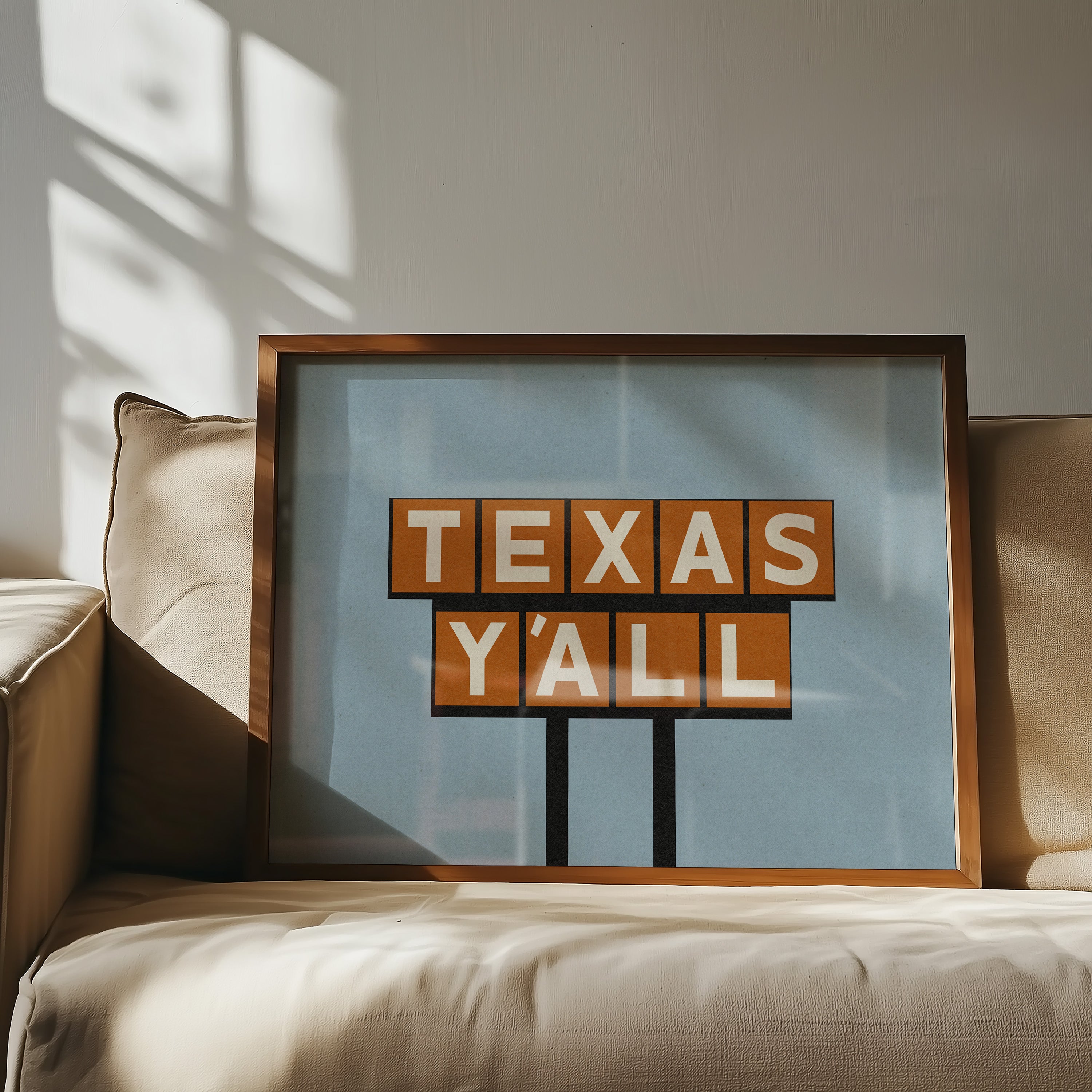 Texas Y'all Billboard Rusty Orange Art Print - Tejas Country Club