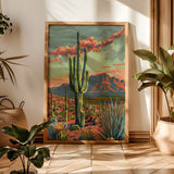 Vintage Paint By Numbers Style Arizona Desert Landscape Art Print - Tejas Country Club