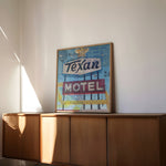 Texan Motel Mixed Media Collage Art Print - Tejas Country Club