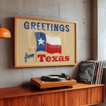 Greetings From Texas Flag Art Print (Natural) - Tejas Country Club
