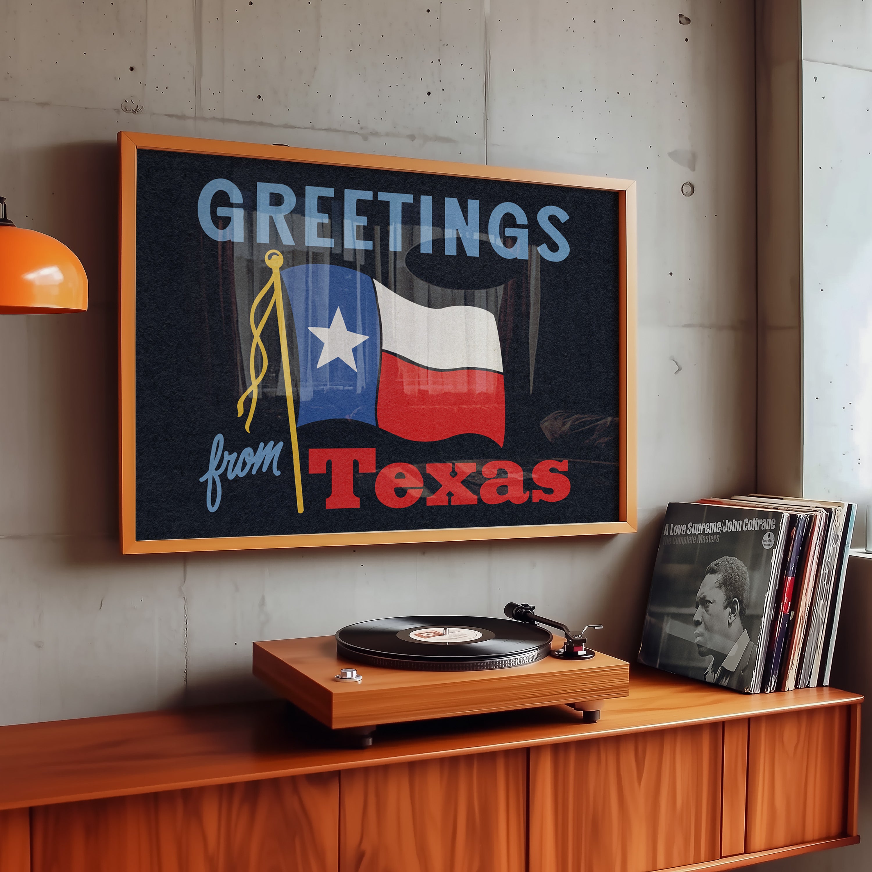 Greetings From Texas Flag Art Print (Navy) - Tejas Country Club