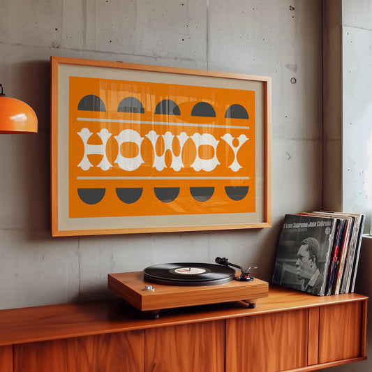 Orange and Smoky Gray Howdy Home Decor Art Print