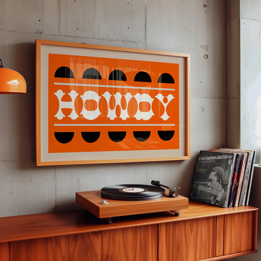 Orange and Black Howdy Home Decor Art Print