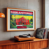 Vintage San Antonio Alamo Travel Decal Art Print - Tejas Country Club
