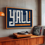 Y'all Typography Navy and Orange Wall Art Print Poster Decor - Tejas Country Club