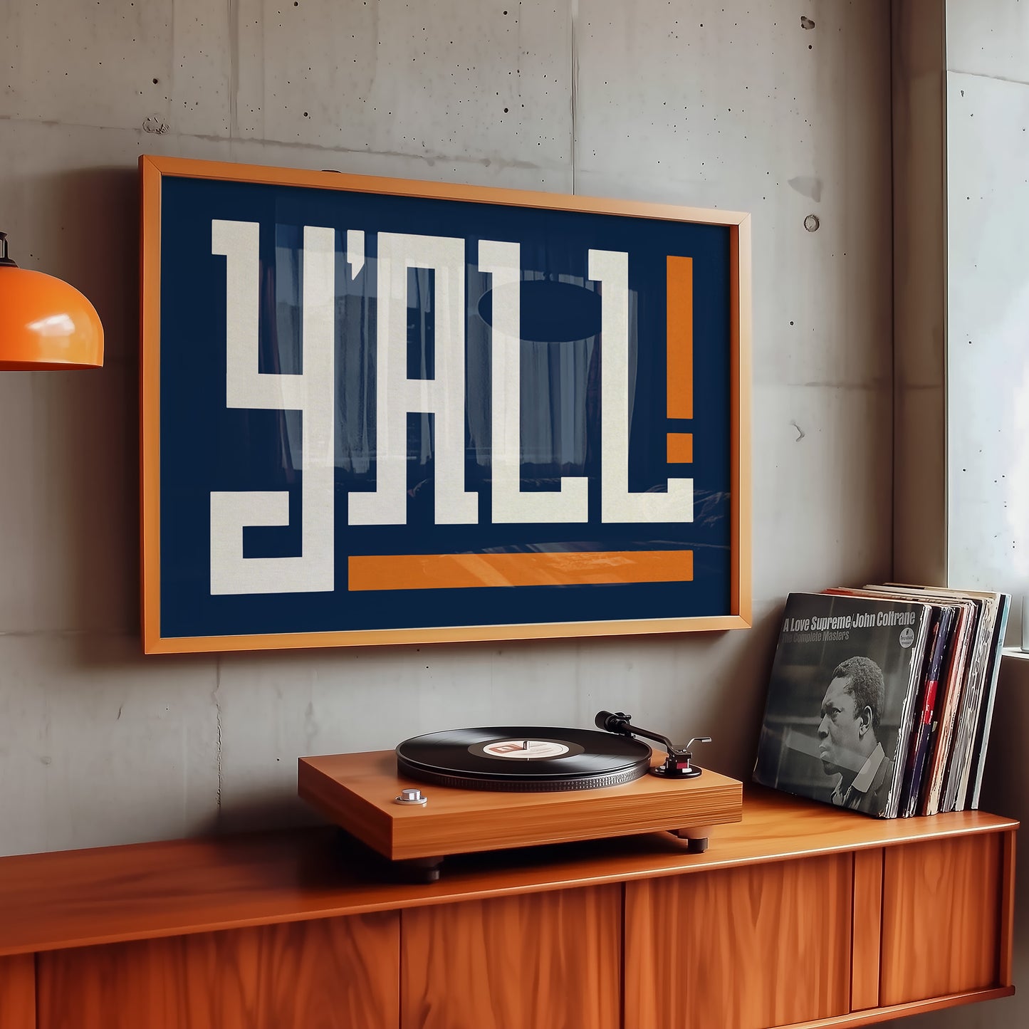 Y'all Typography Navy and Orange Wall Art Print Poster Decor