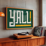 Y'all Typography Green and Gold Wall Art Print Poster Decor - Tejas Country Club