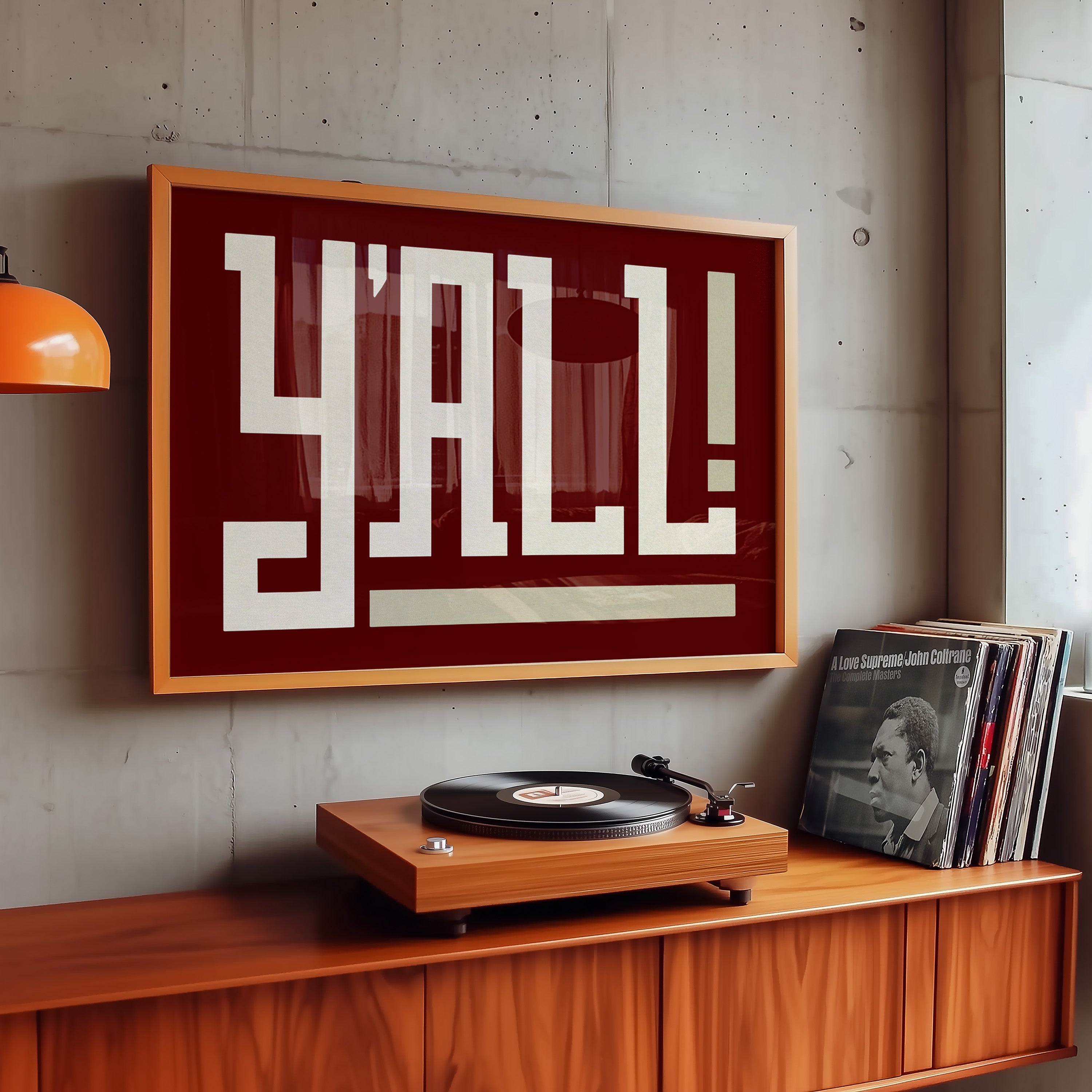 Y'all Typography Maroon and Tan Wall Art Print Poster Decor - Tejas Country Club