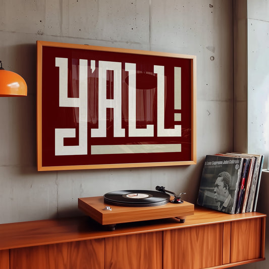 Y'all Typography Maroon and Tan Wall Art Print Poster Decor