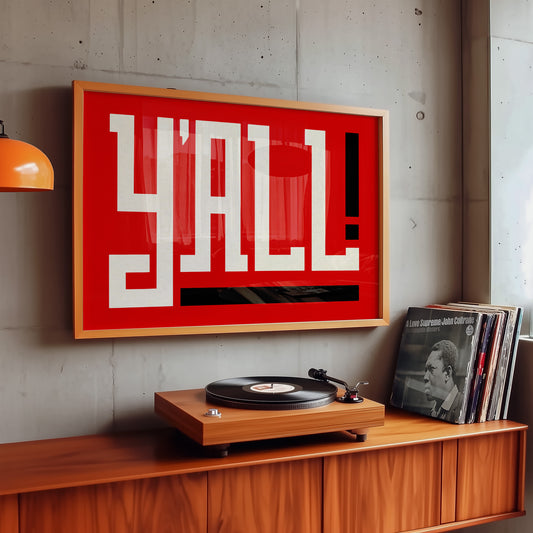 Y'all Typography Red and White Wall Art Print Poster Decor