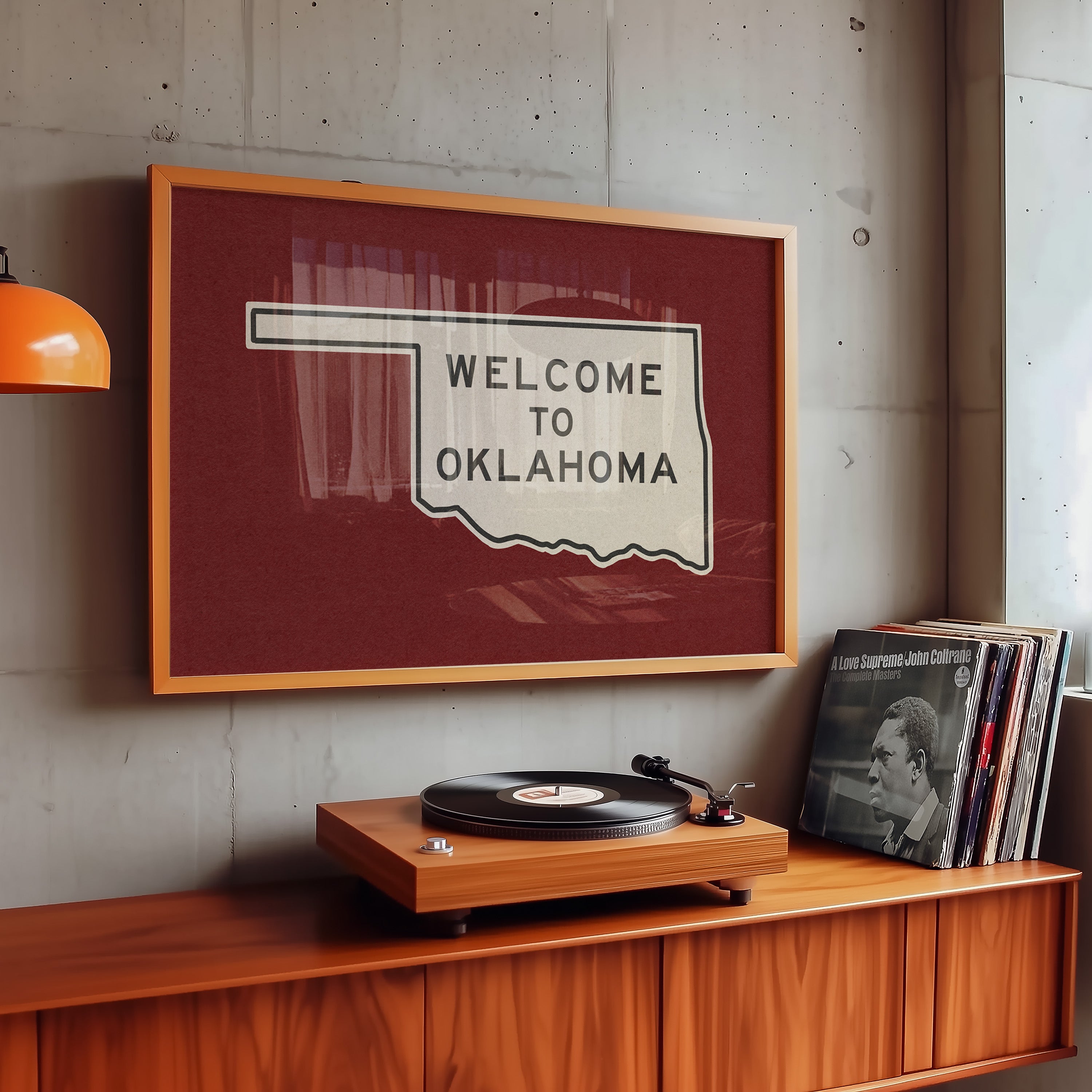 Welcome To Oklahoma Vintage Crimson Road Sign Art Print - Tejas Country Club