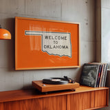 Welcome To Oklahoma Vintage Orange Road Sign Art Print - Tejas Country Club